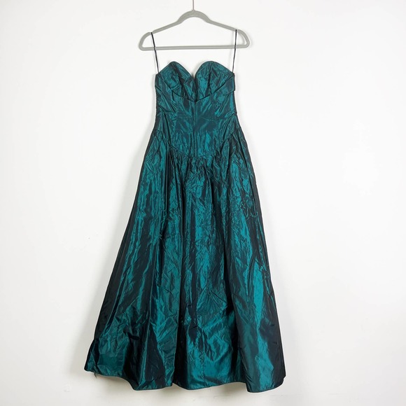 Vintage 70s 80s Peacock Green Teal Strapless Ball Gown with Jacket Size XXS/XS - Picture 12 of 14